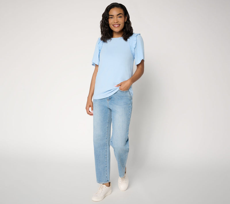 AnyBody Mixed Media Smocked Sleeve Top — View 11