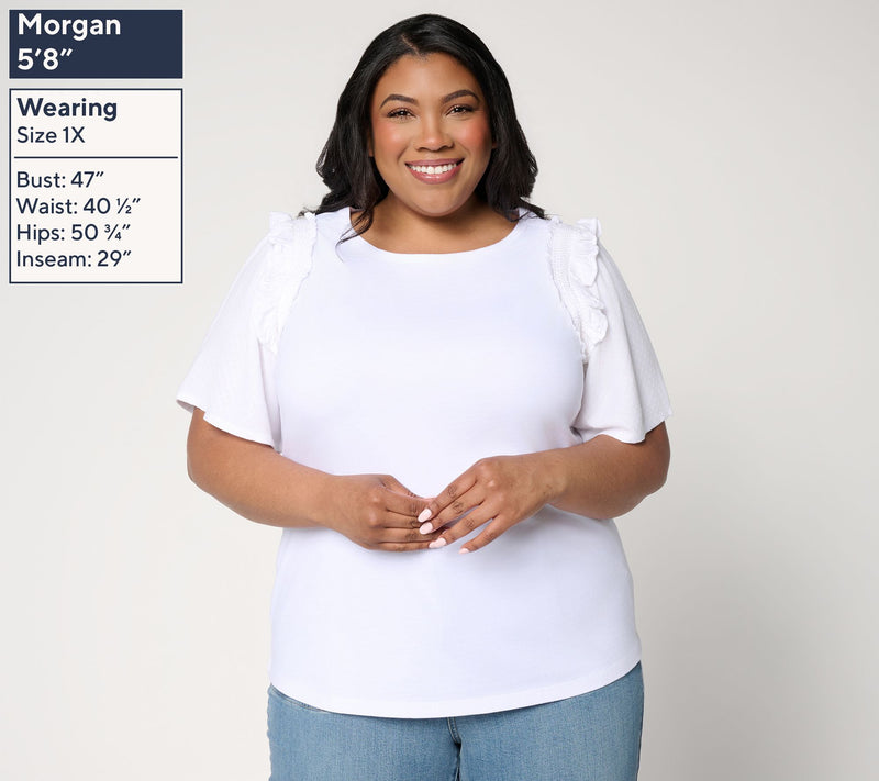 AnyBody Mixed Media Smocked Sleeve Top — View 8
