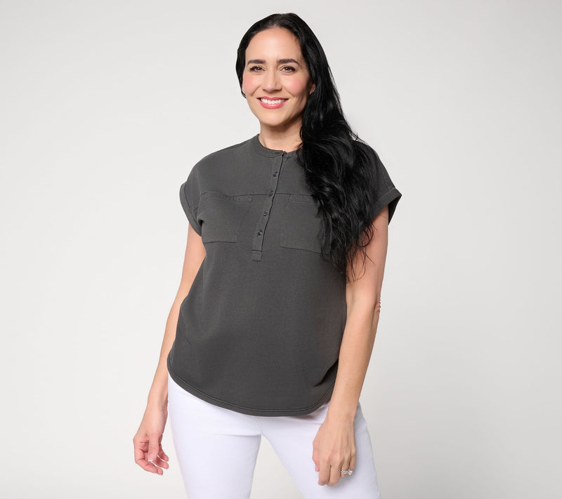 AnyBody Washed Cotton Henley Tee — View 3