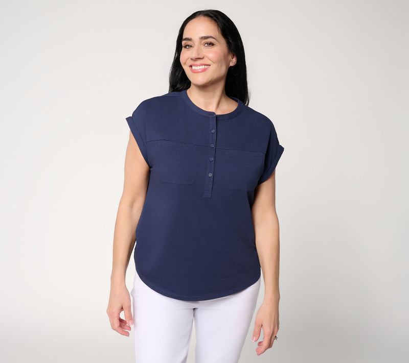 AnyBody Washed Cotton Henley Tee — View 14