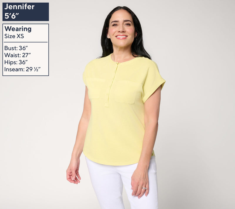 AnyBody Washed Cotton Henley Tee — View 6
