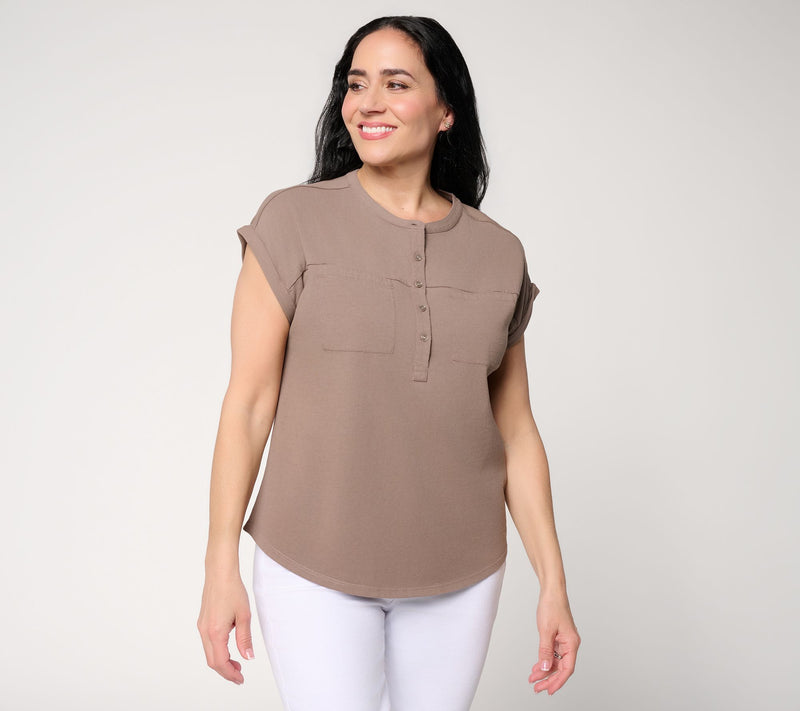 AnyBody Washed Cotton Henley Tee — View 16