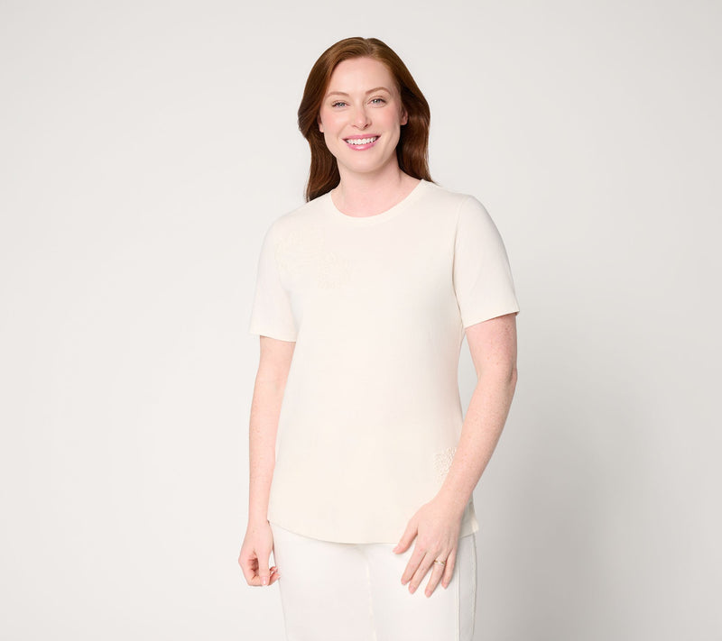 Denim & Co. Beach Coastline Cotton Crew Neck Top — View 10