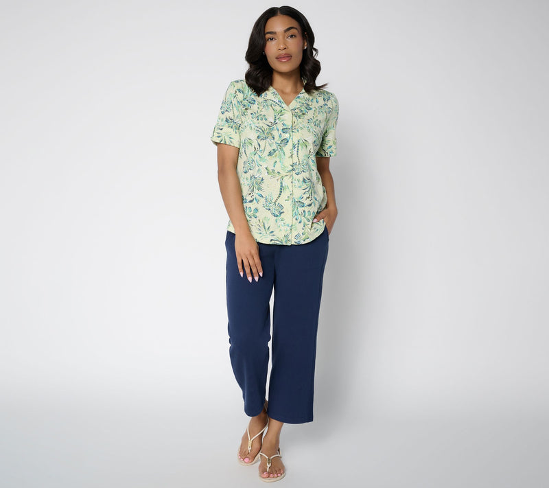 Denim & Co. Printed Linen Blend Button Front Top — View 4