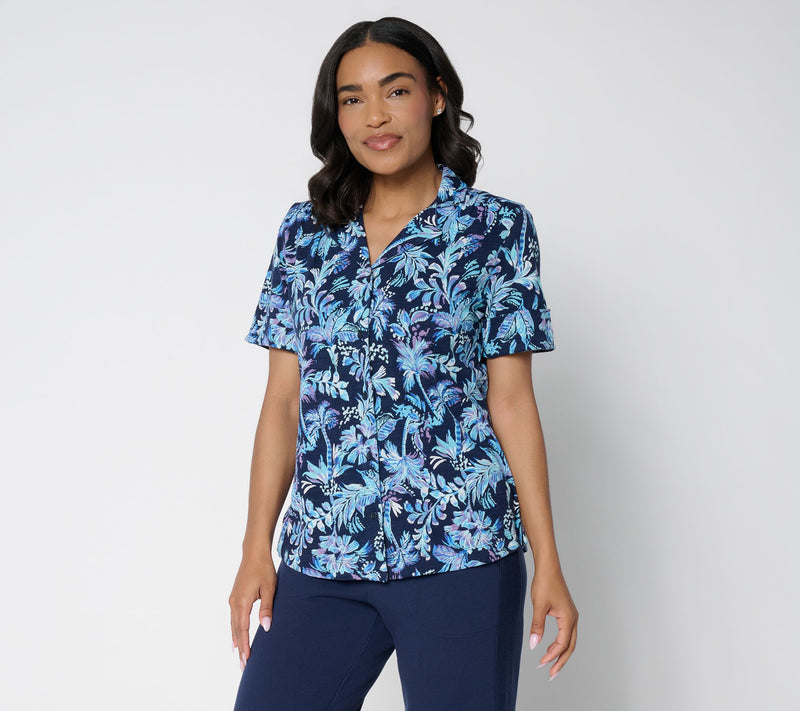 Denim & Co. Printed Linen Blend Button Front Top — View 9