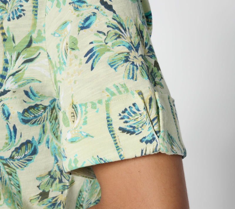 Denim & Co. Printed Linen Blend Button Front Top — View 5