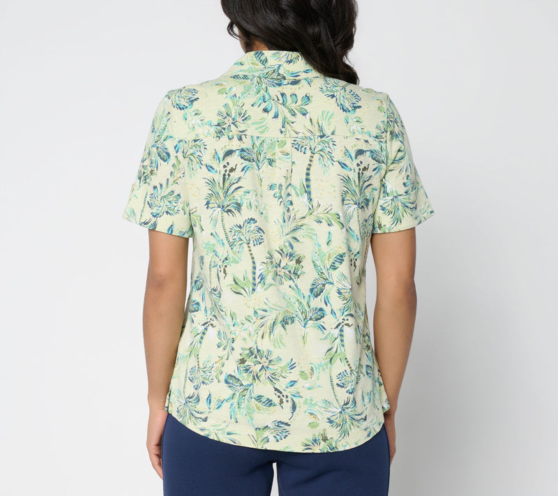Denim & Co. Printed Linen Blend Button Front Top — View 3