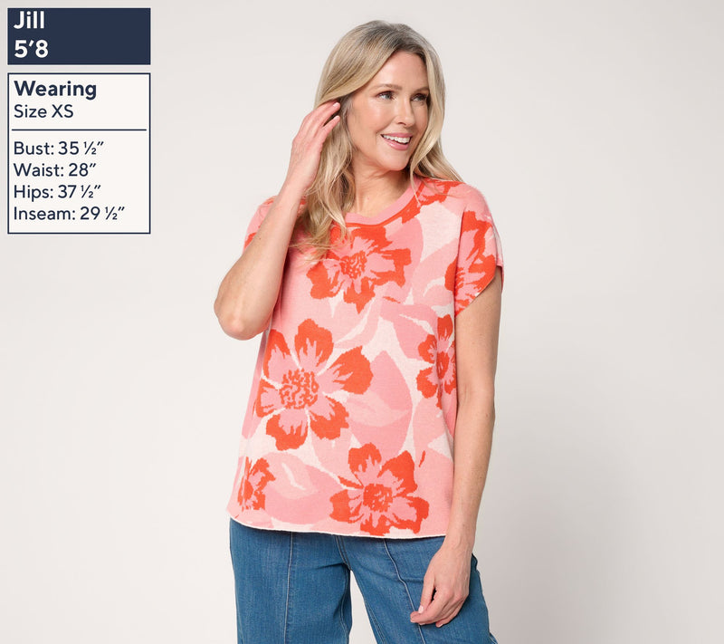 AnyBody Extended Shoulder Floral Intarsia Sweater — View 3
