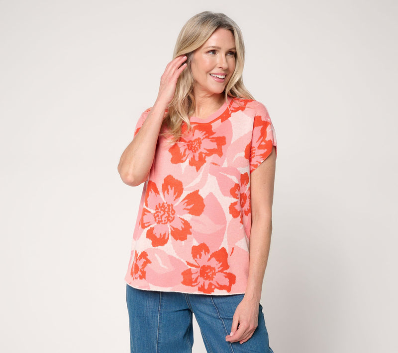 AnyBody Extended Shoulder Floral Intarsia Sweater — Main view