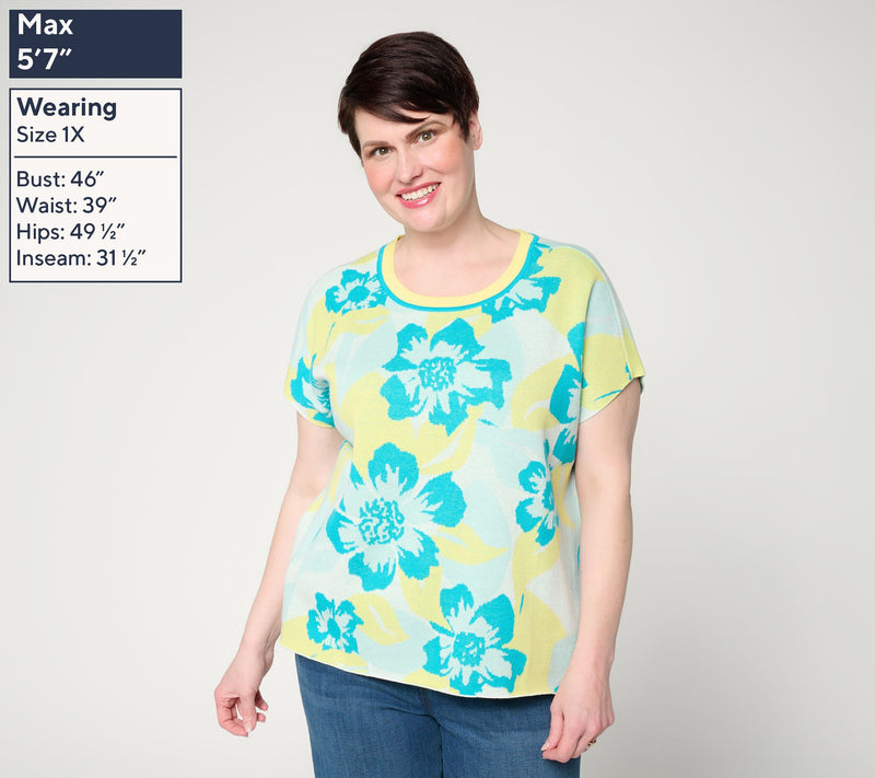 AnyBody Extended Shoulder Floral Intarsia Sweater — View 2