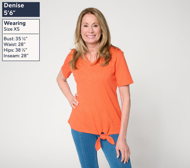 Denim & Co. Linen Blend V-Neck Short Sleeve Side Tie Top — View 3