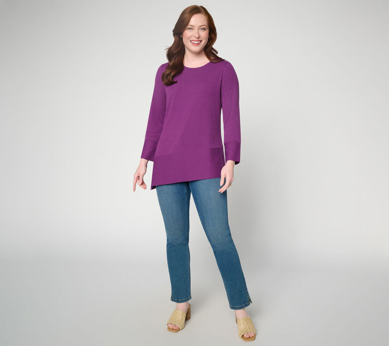 Denim & Co. Petite Ribbed Jacquard Asymmetrical Tunic — View 10