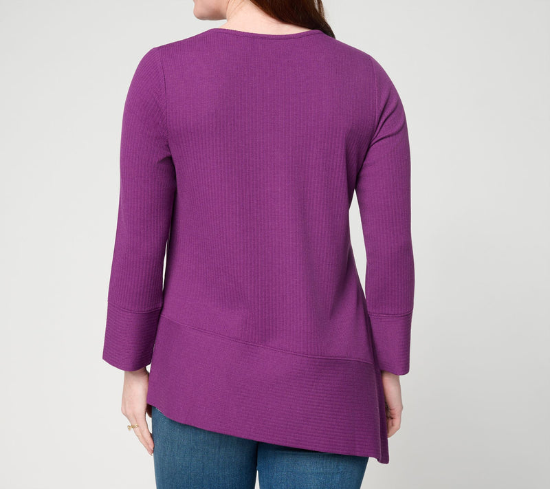 Denim & Co. Petite Ribbed Jacquard Asymmetrical Tunic — View 9