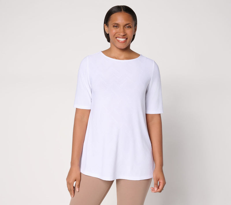 Susan Graver Jacquard Regular Liquid Knit Elbow Slv A-Line Tunic — View 13