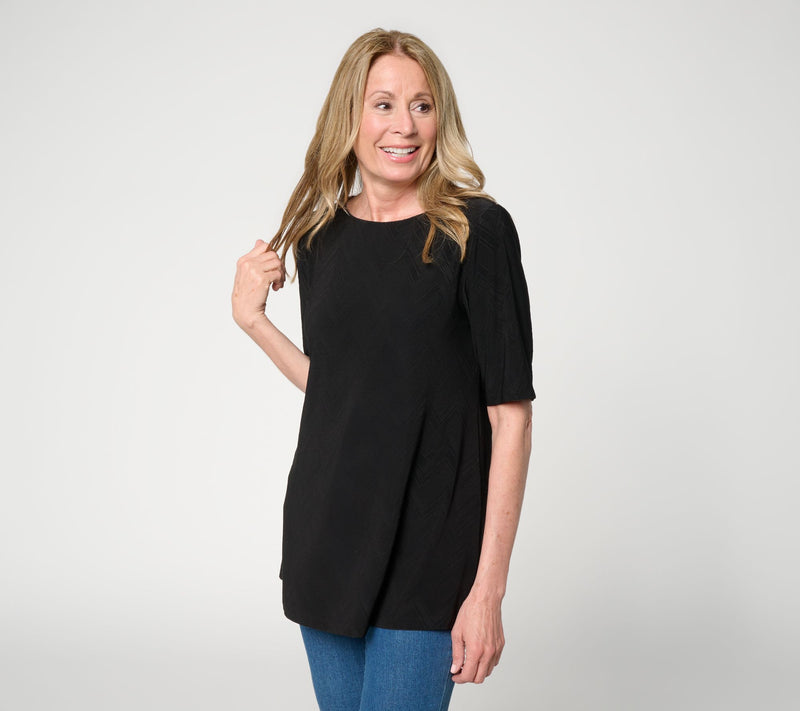 Susan Graver Jacquard Regular Liquid Knit Elbow Slv A-Line Tunic — Main view