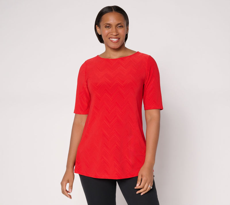 Susan Graver Jacquard Regular Liquid Knit Elbow Slv A-Line Tunic — View 14