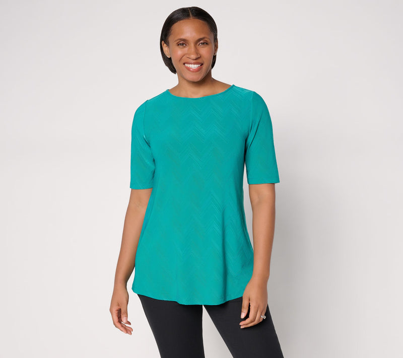Susan Graver Jacquard Regular Liquid Knit Elbow Slv A-Line Tunic — View 15