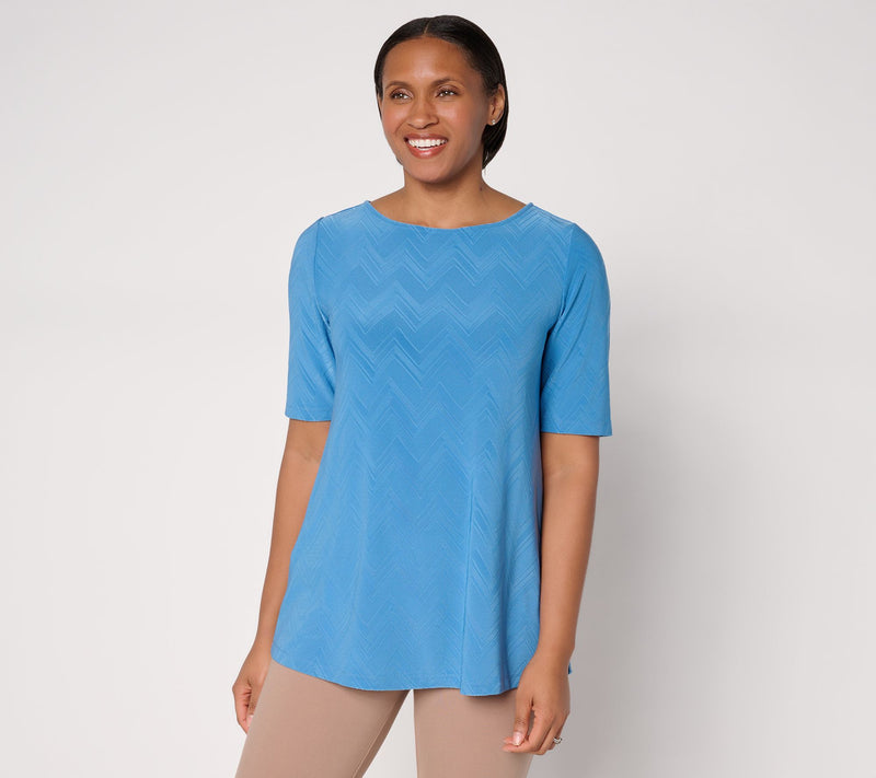 Susan Graver Jacquard Regular Liquid Knit Elbow Slv A-Line Tunic — View 16