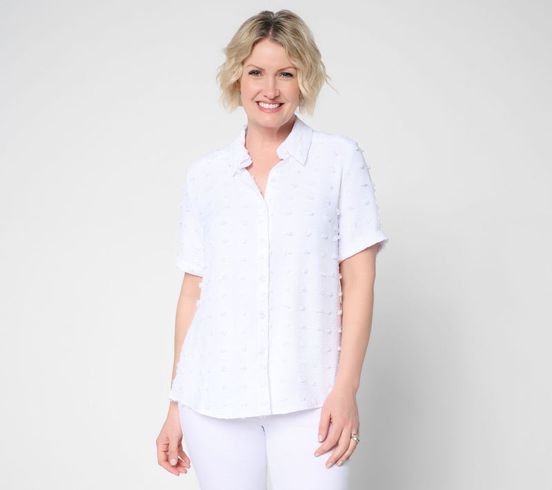 Denim & Co. Clip Dot Jacquard Button Front Shirt — View 10