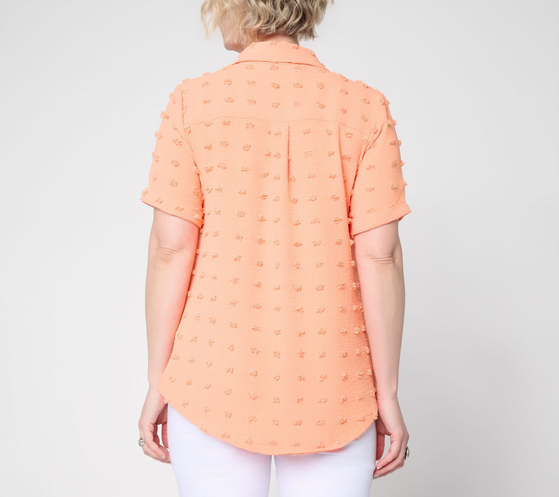 Denim & Co. Clip Dot Jacquard Button Front Shirt — View 4