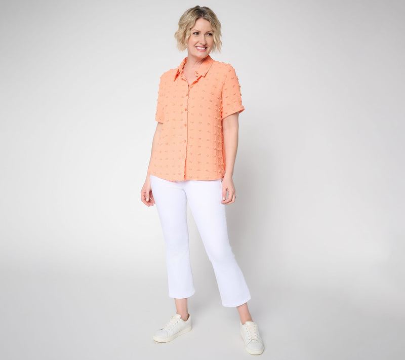 Denim & Co. Clip Dot Jacquard Button Front Shirt — View 5