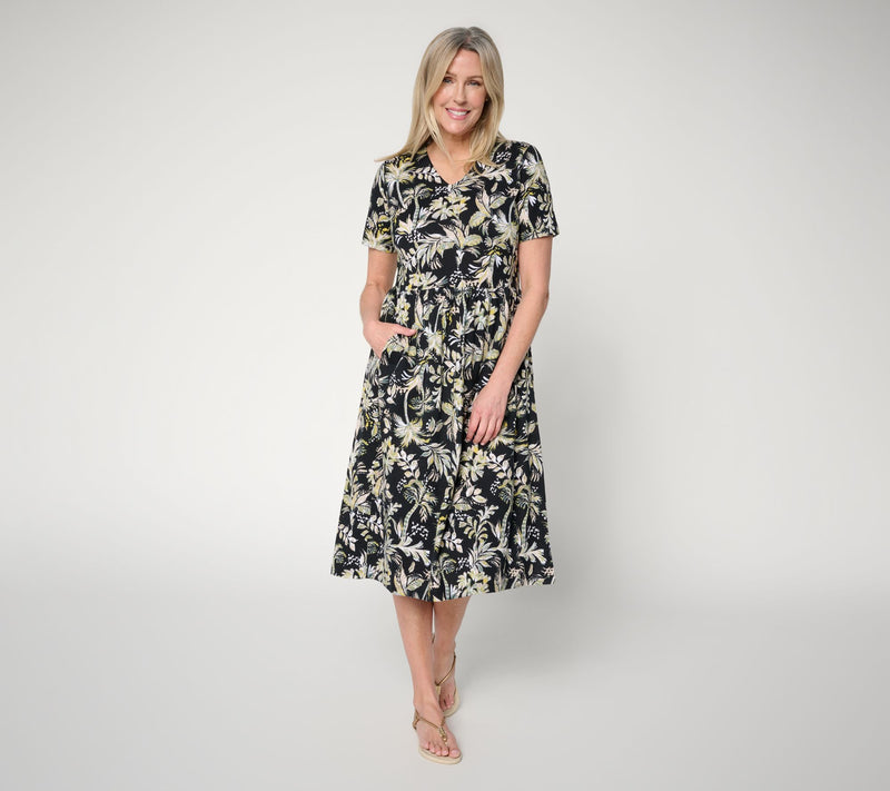 Denim & Co. Regular Printed Linen Blend Midi Dress — View 9