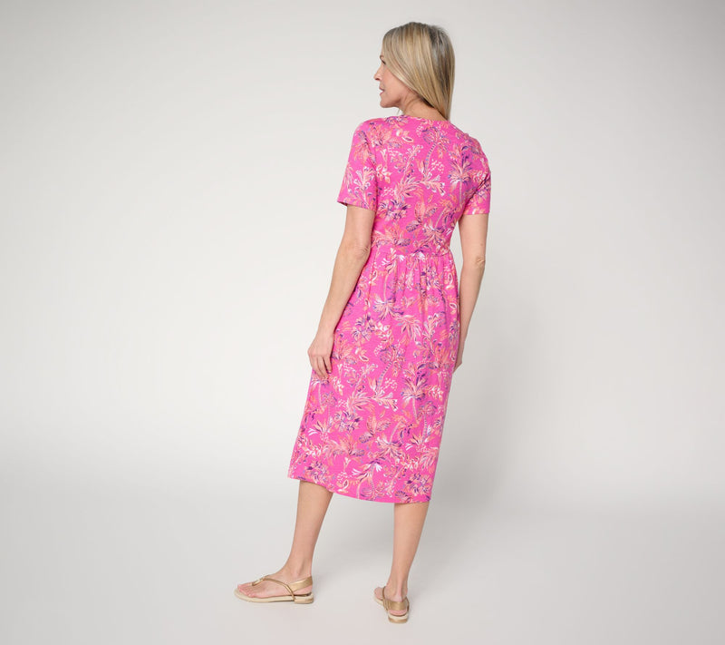 Denim & Co. Regular Printed Linen Blend Midi Dress — View 4
