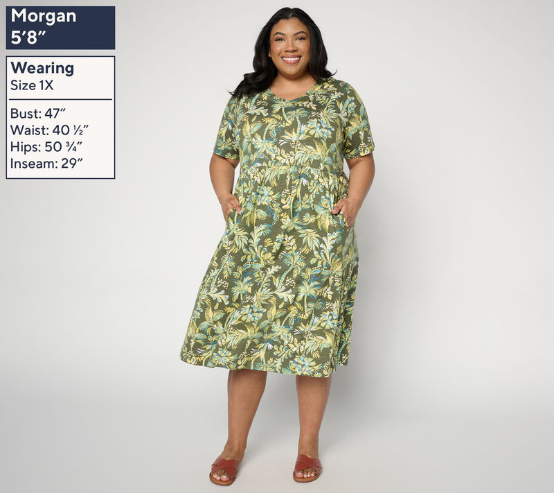 Denim & Co. Petite Printed Linen Blend Midi Dress — View 2