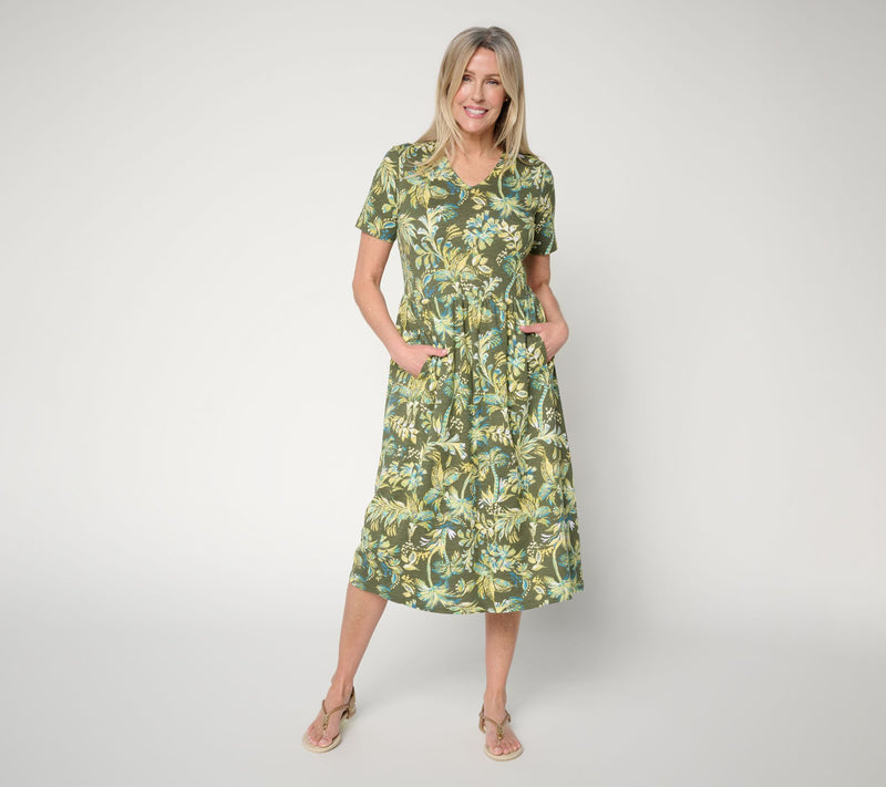 Denim & Co. Petite Printed Linen Blend Midi Dress — View 11