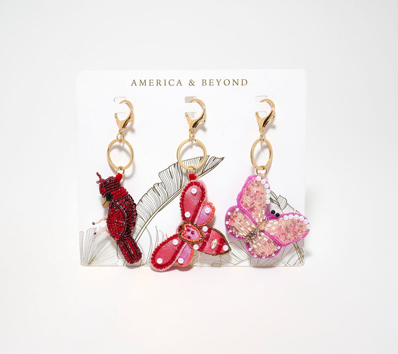 America & Beyond Set of 3 Beaded Bag Charms — Main view