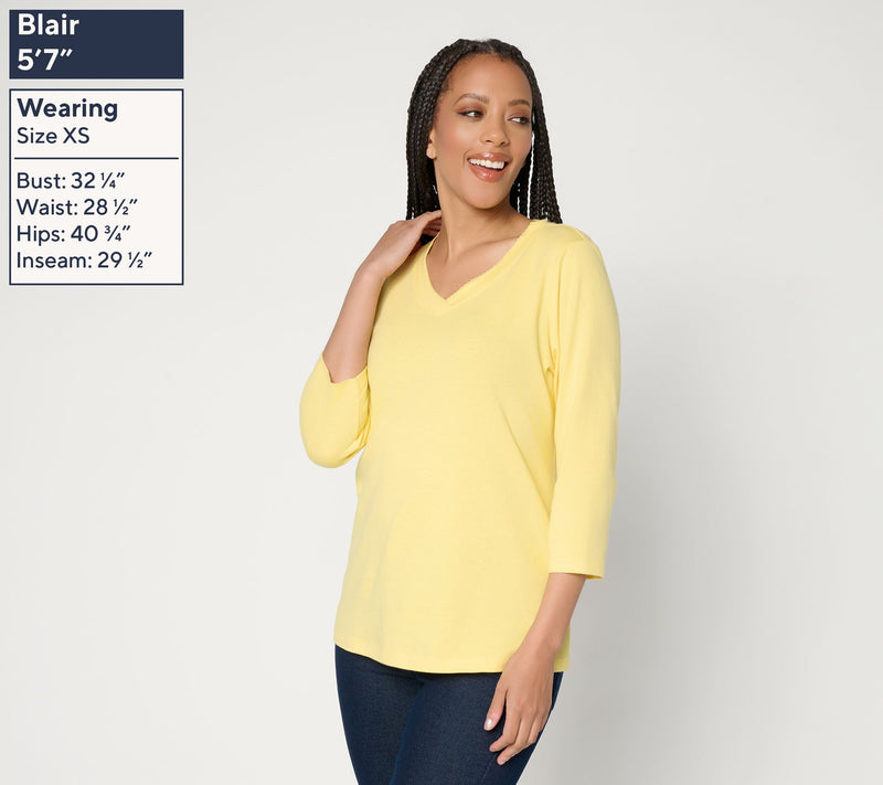 Denim & Co. Essentials True Cotton 3/4 Sleeve Top w/ Trim Detail — View 2