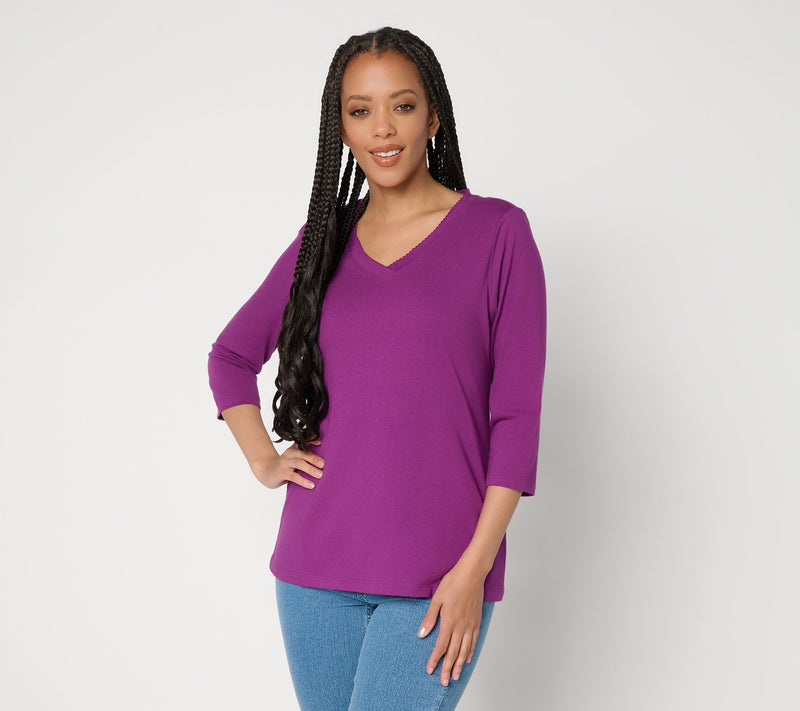 Denim & Co. Essentials True Cotton 3/4 Sleeve Top w/ Trim Detail — View 12
