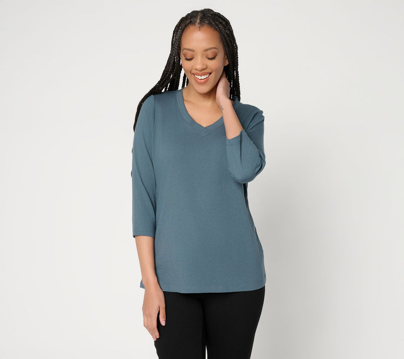 Denim & Co. Essentials True Cotton 3/4 Sleeve Top w/ Trim Detail — View 13