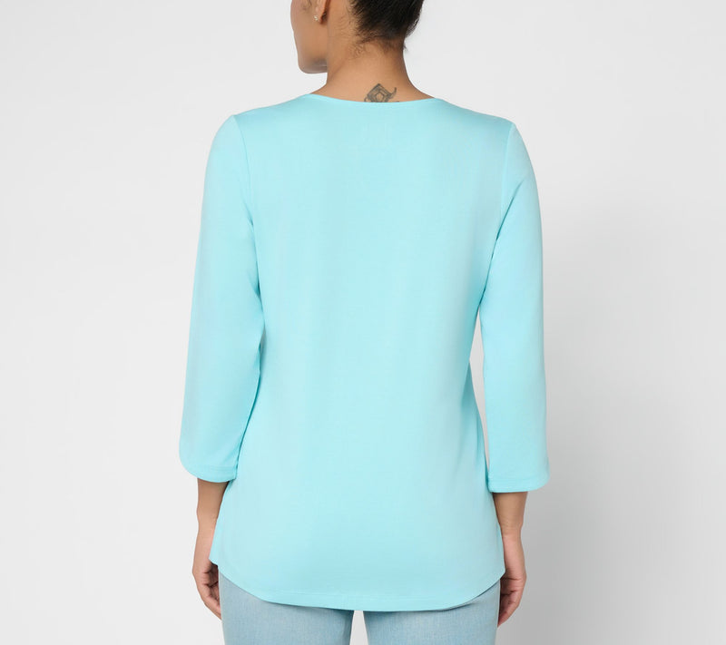 Denim & Co. Essentials Favorite Jersey 3/4 Sleeve Split Neck Top — View 4