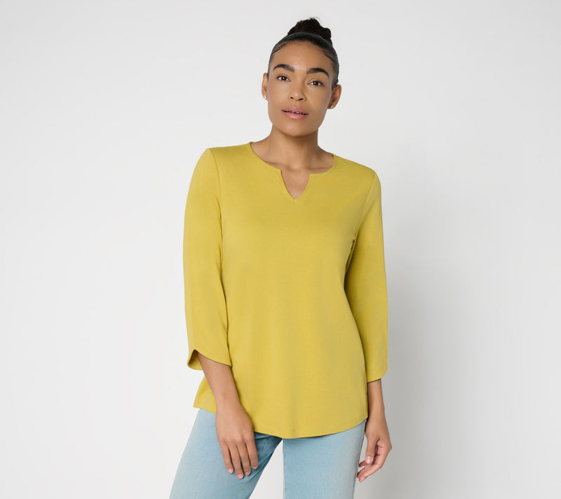 Denim & Co. Essentials Favorite Jersey 3/4 Sleeve Split Neck Top — View 11