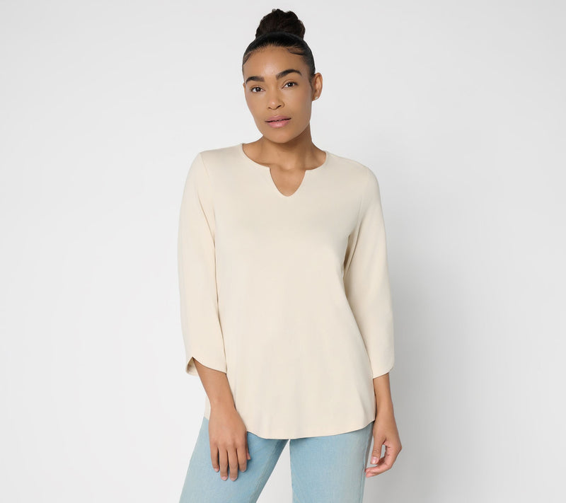 Denim & Co. Essentials Favorite Jersey 3/4 Sleeve Split Neck Top — View 12