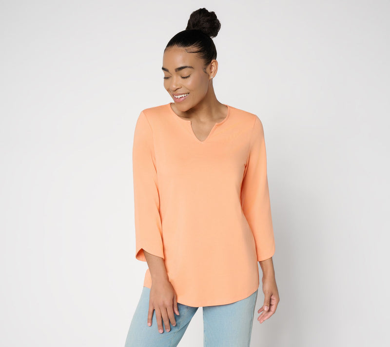 Denim & Co. Essentials Favorite Jersey 3/4 Sleeve Split Neck Top — View 13