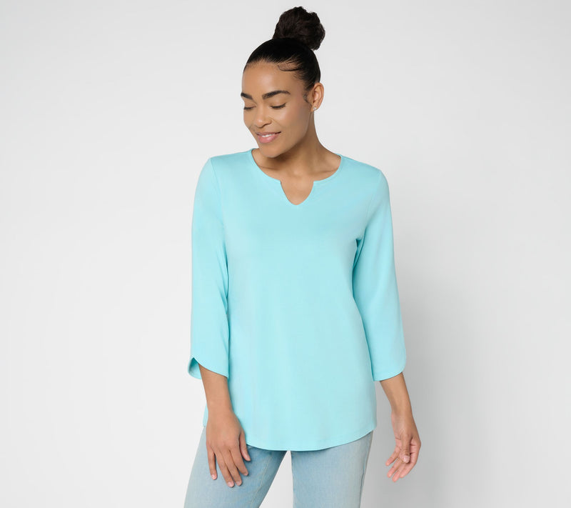 Denim & Co. Essentials Favorite Jersey 3/4 Sleeve Split Neck Top — View 14