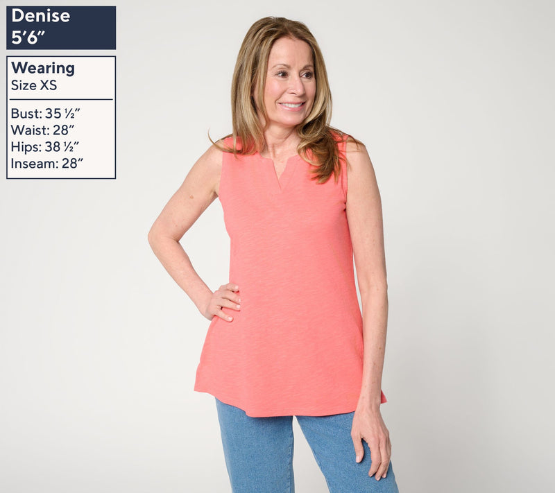 Denim & Co. Essentials Linen Blend Split Neck Tank Top — View 3