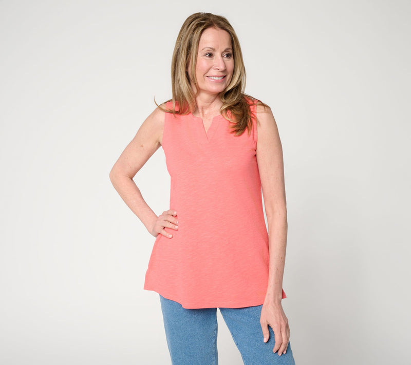 Denim & Co. Essentials Linen Blend Split Neck Tank Top — Main view
