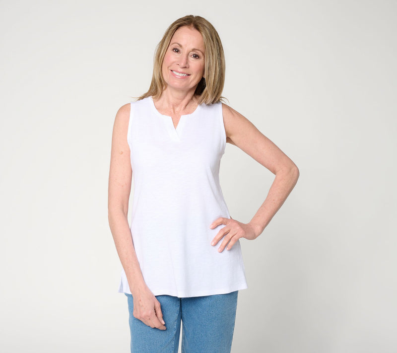 Denim & Co. Essentials Linen Blend Split Neck Tank Top — View 11