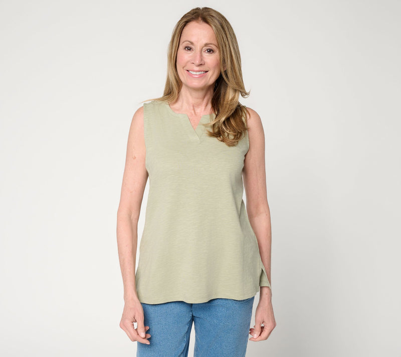 Denim & Co. Essentials Linen Blend Split Neck Tank Top — View 12