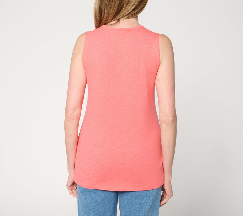 Denim & Co. Essentials Linen Blend Split Neck Tank Top — View 4