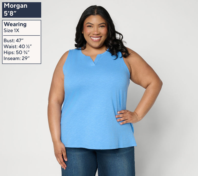 Denim & Co. Essentials Linen Blend Split Neck Tank Top — View 2