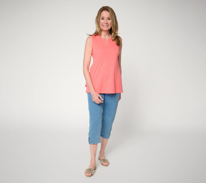 Denim & Co. Essentials Linen Blend Split Neck Tank Top — View 5