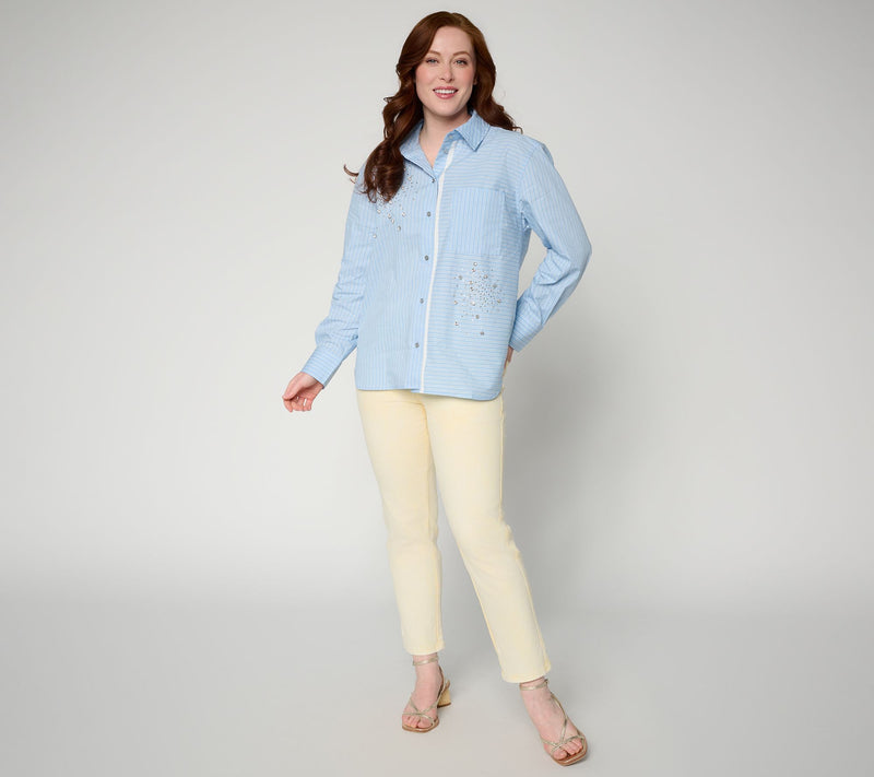 RM Studio x Rebecca Minkoff Cotton Poplin Rhinestone Stripe Shirt — View 10