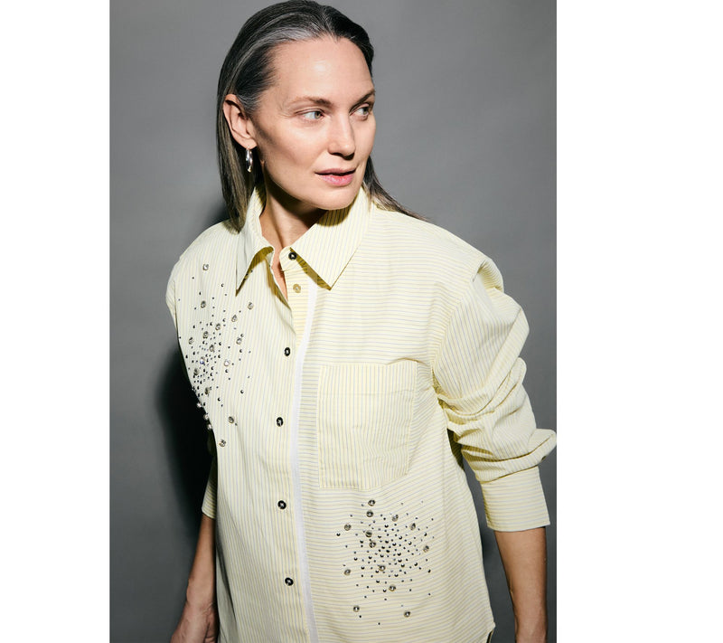RM Studio x Rebecca Minkoff Cotton Poplin Rhinestone Stripe Shirt — View 13