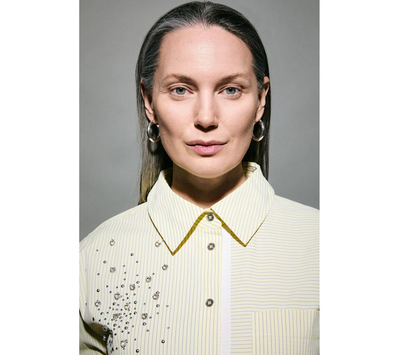 RM Studio x Rebecca Minkoff Cotton Poplin Rhinestone Stripe Shirt — View 12