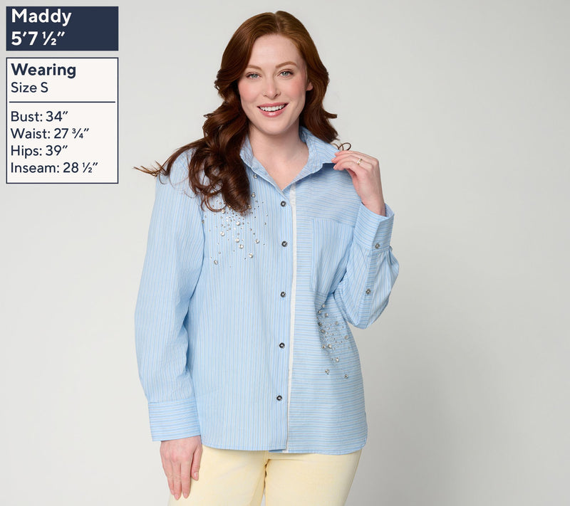 RM Studio x Rebecca Minkoff Cotton Poplin Rhinestone Stripe Shirt — View 8