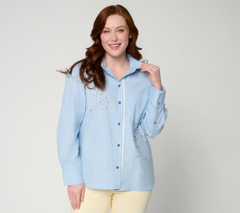 RM Studio x Rebecca Minkoff Cotton Poplin Rhinestone Stripe Shirt — View 7